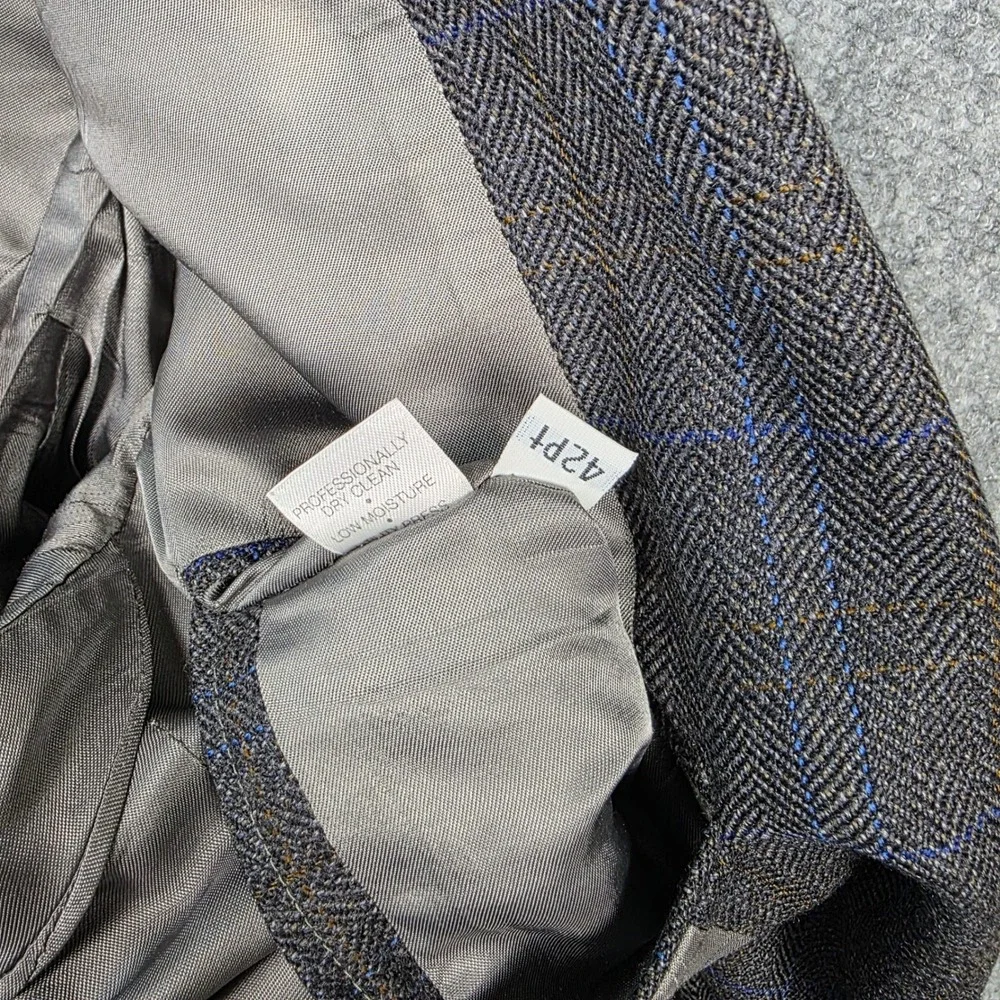 Hart Schaffner Marx Wool‎ Blazer Men 42PT Gray Herringbone Tweed Windowpane USA